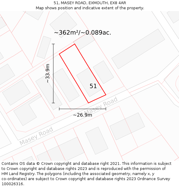 51, MASEY ROAD, EXMOUTH, EX8 4AR: Plot and title map