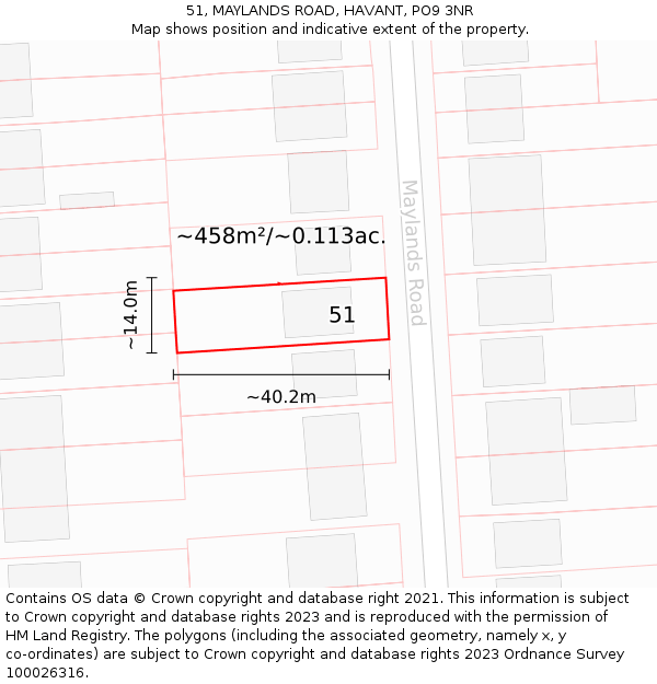 51, MAYLANDS ROAD, HAVANT, PO9 3NR: Plot and title map