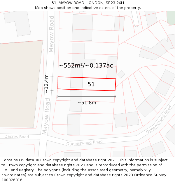 51, MAYOW ROAD, LONDON, SE23 2XH: Plot and title map