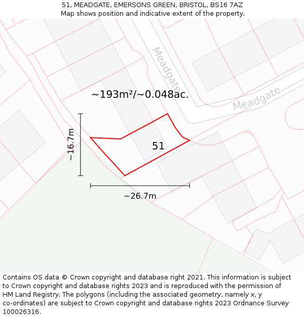 51, MEADGATE, EMERSONS GREEN, BRISTOL, BS16 7AZ: Plot and title map