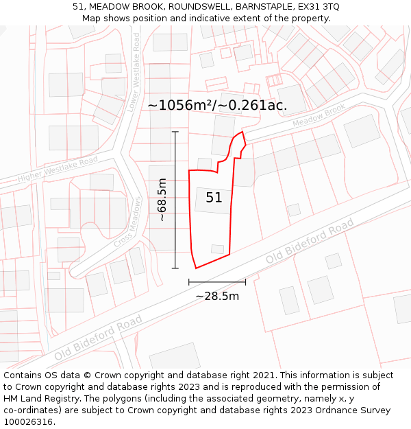51, MEADOW BROOK, ROUNDSWELL, BARNSTAPLE, EX31 3TQ: Plot and title map