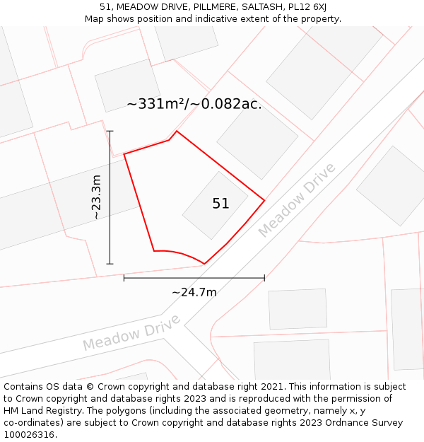 51, MEADOW DRIVE, PILLMERE, SALTASH, PL12 6XJ: Plot and title map