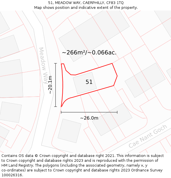 51, MEADOW WAY, CAERPHILLY, CF83 1TQ: Plot and title map