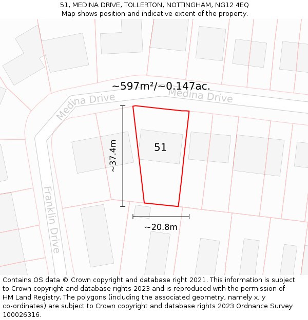 51, MEDINA DRIVE, TOLLERTON, NOTTINGHAM, NG12 4EQ: Plot and title map