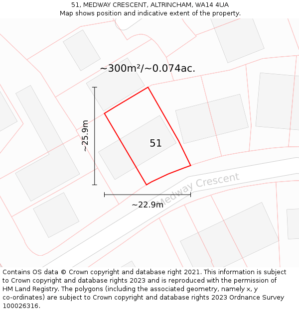 51, MEDWAY CRESCENT, ALTRINCHAM, WA14 4UA: Plot and title map