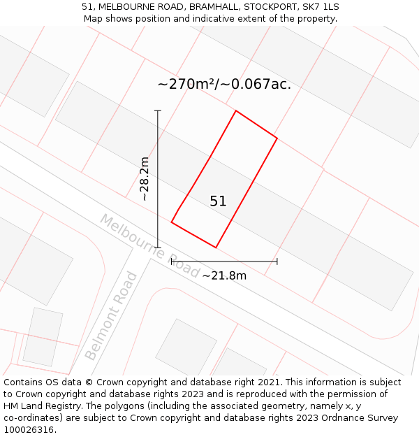 51, MELBOURNE ROAD, BRAMHALL, STOCKPORT, SK7 1LS: Plot and title map