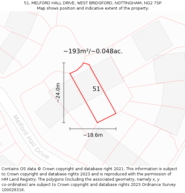 51, MELFORD HALL DRIVE, WEST BRIDGFORD, NOTTINGHAM, NG2 7SP: Plot and title map