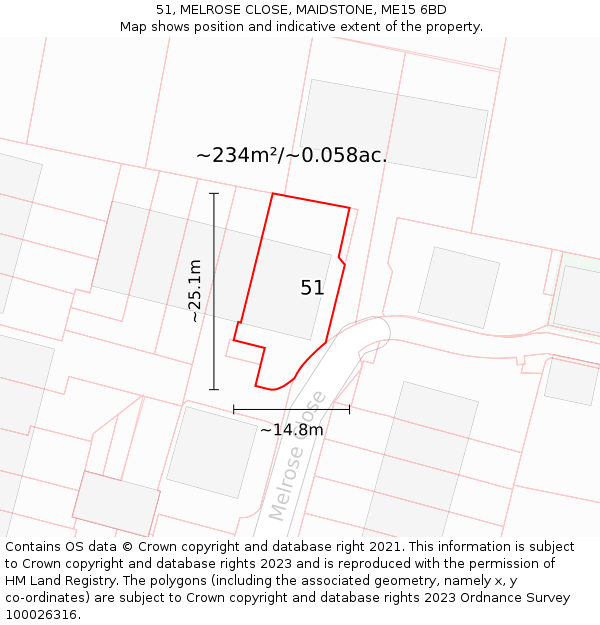 51, MELROSE CLOSE, MAIDSTONE, ME15 6BD: Plot and title map