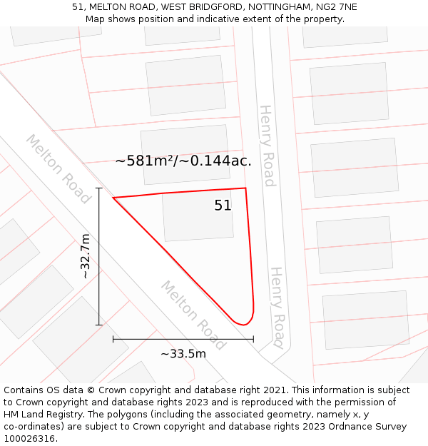 51, MELTON ROAD, WEST BRIDGFORD, NOTTINGHAM, NG2 7NE: Plot and title map