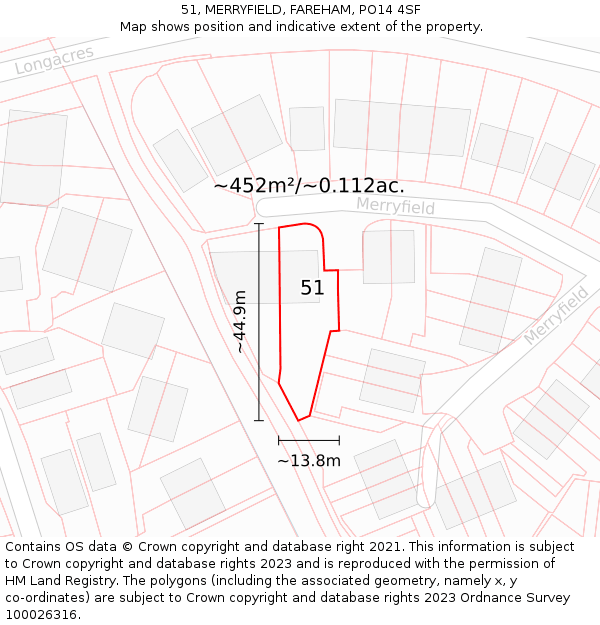 51, MERRYFIELD, FAREHAM, PO14 4SF: Plot and title map