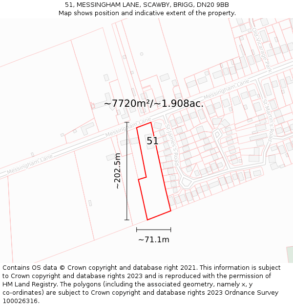 51, MESSINGHAM LANE, SCAWBY, BRIGG, DN20 9BB: Plot and title map