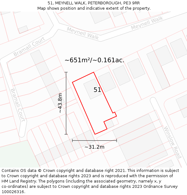 51, MEYNELL WALK, PETERBOROUGH, PE3 9RR: Plot and title map