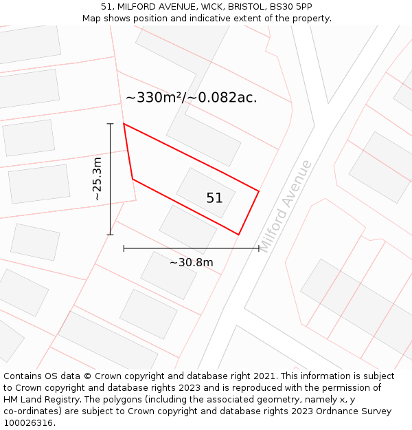 51, MILFORD AVENUE, WICK, BRISTOL, BS30 5PP: Plot and title map