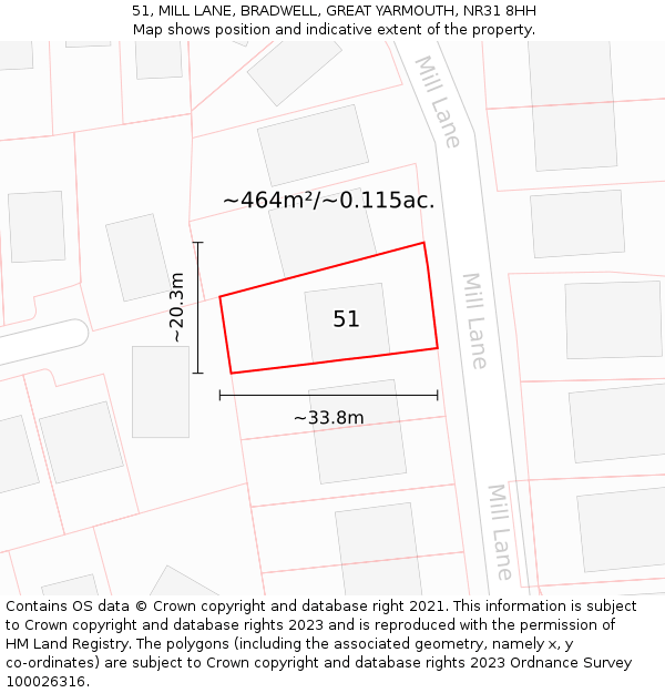 51, MILL LANE, BRADWELL, GREAT YARMOUTH, NR31 8HH: Plot and title map
