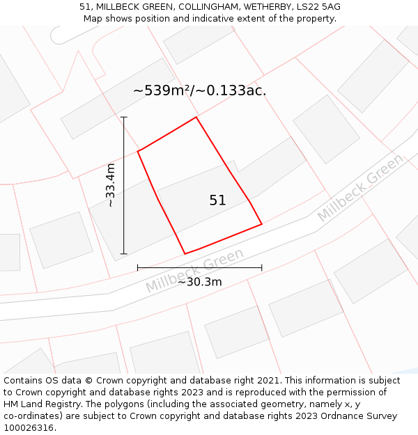 51, MILLBECK GREEN, COLLINGHAM, WETHERBY, LS22 5AG: Plot and title map