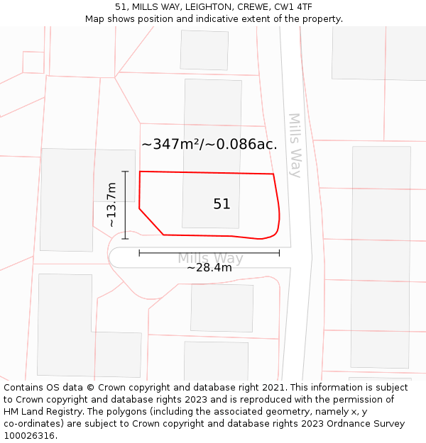 51, MILLS WAY, LEIGHTON, CREWE, CW1 4TF: Plot and title map