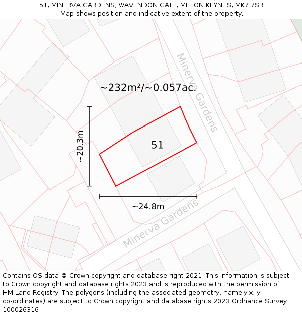 51, MINERVA GARDENS, WAVENDON GATE, MILTON KEYNES, MK7 7SR: Plot and title map