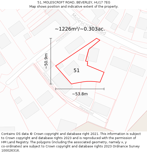 51, MOLESCROFT ROAD, BEVERLEY, HU17 7EG: Plot and title map