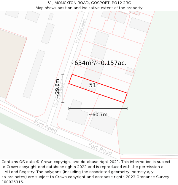 51, MONCKTON ROAD, GOSPORT, PO12 2BG: Plot and title map