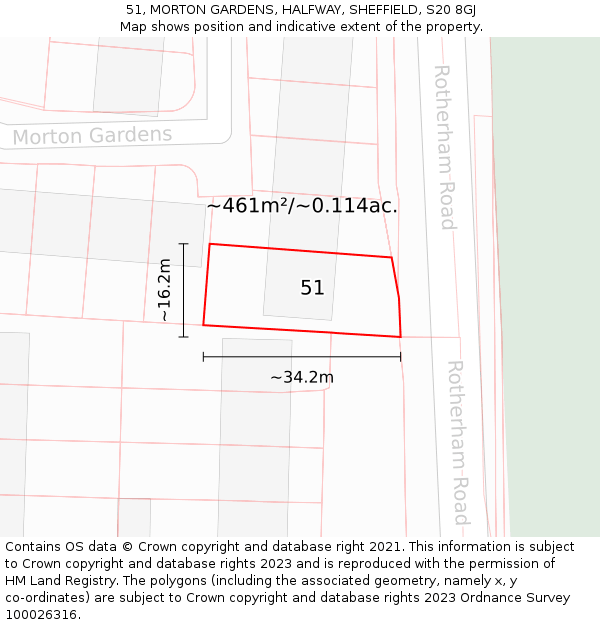 51, MORTON GARDENS, HALFWAY, SHEFFIELD, S20 8GJ: Plot and title map