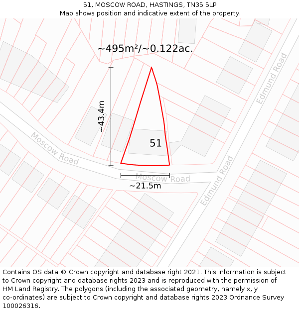 51, MOSCOW ROAD, HASTINGS, TN35 5LP: Plot and title map