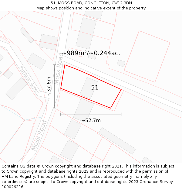 51, MOSS ROAD, CONGLETON, CW12 3BN: Plot and title map