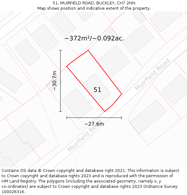 51, MUIRFIELD ROAD, BUCKLEY, CH7 2NN: Plot and title map