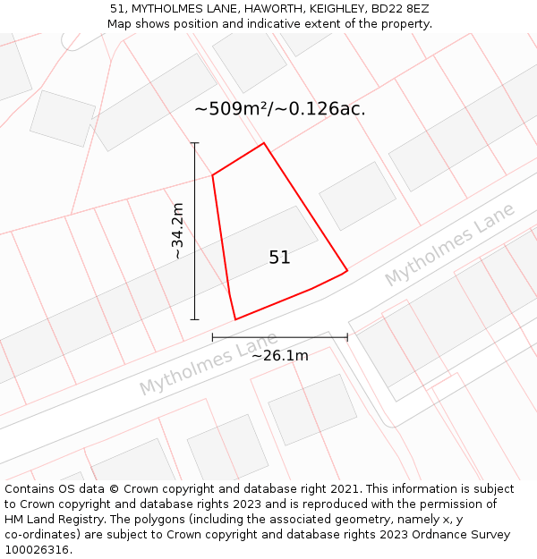 51, MYTHOLMES LANE, HAWORTH, KEIGHLEY, BD22 8EZ: Plot and title map