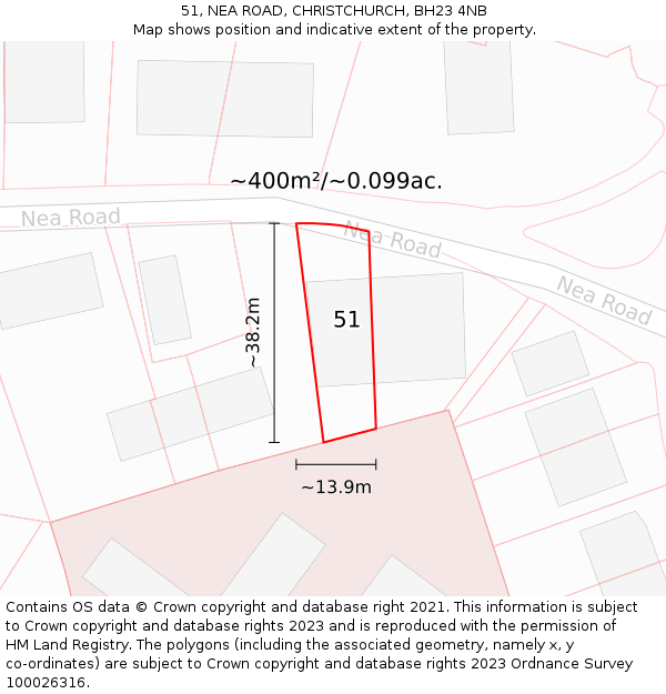 51, NEA ROAD, CHRISTCHURCH, BH23 4NB: Plot and title map