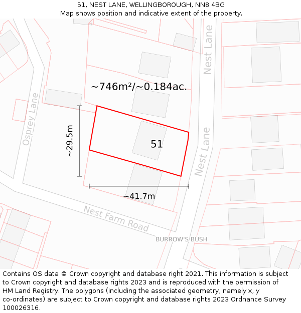 51, NEST LANE, WELLINGBOROUGH, NN8 4BG: Plot and title map