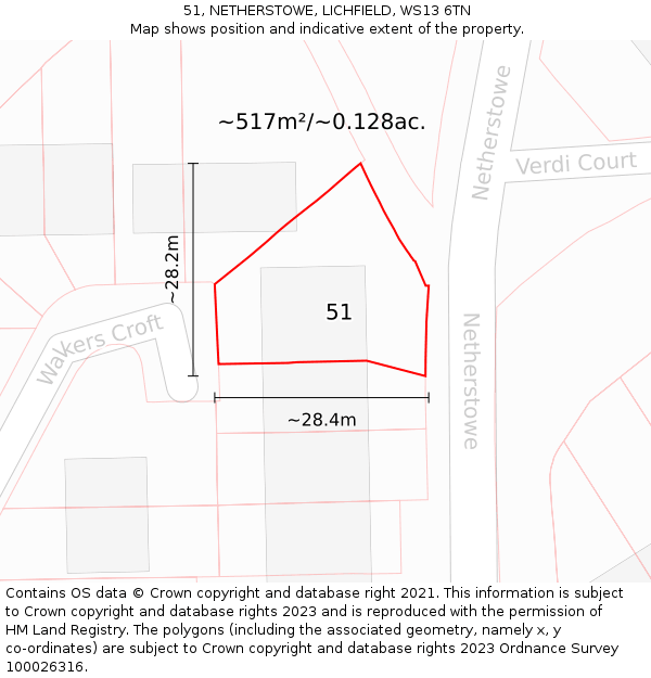 51, NETHERSTOWE, LICHFIELD, WS13 6TN: Plot and title map