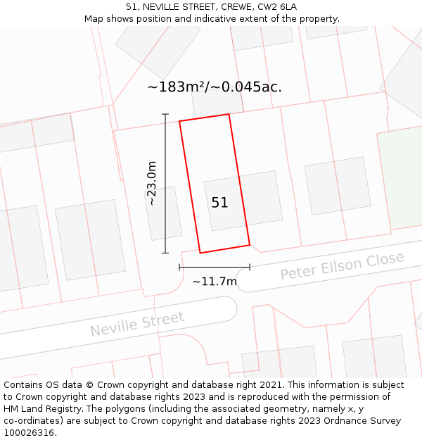 51, NEVILLE STREET, CREWE, CW2 6LA: Plot and title map