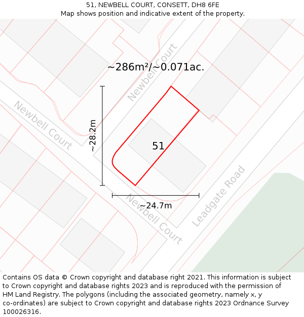 51, NEWBELL COURT, CONSETT, DH8 6FE: Plot and title map