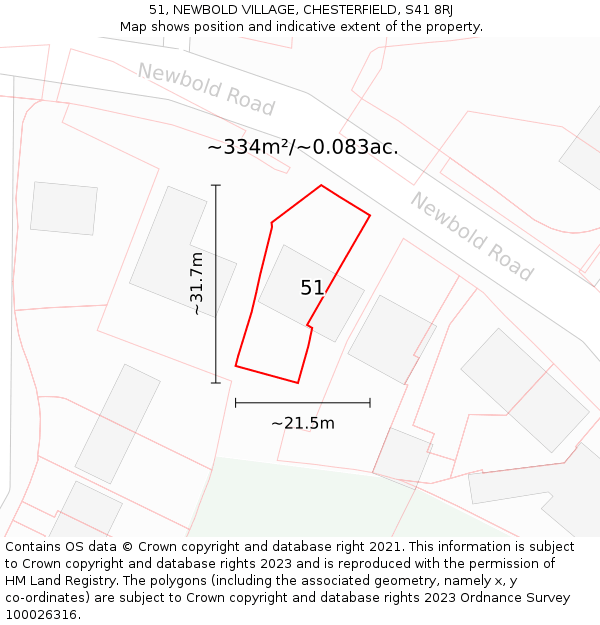 51, NEWBOLD VILLAGE, CHESTERFIELD, S41 8RJ: Plot and title map