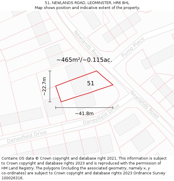 51, NEWLANDS ROAD, LEOMINSTER, HR6 8HL: Plot and title map