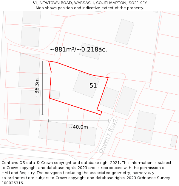 51, NEWTOWN ROAD, WARSASH, SOUTHAMPTON, SO31 9FY: Plot and title map