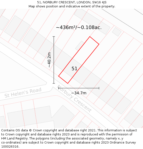 51, NORBURY CRESCENT, LONDON, SW16 4JS: Plot and title map