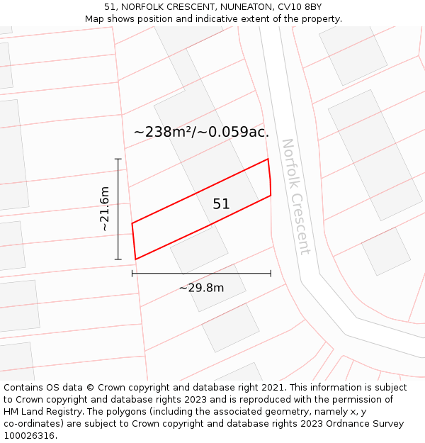 51, NORFOLK CRESCENT, NUNEATON, CV10 8BY: Plot and title map