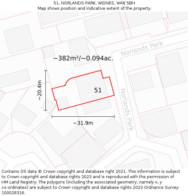 51, NORLANDS PARK, WIDNES, WA8 5BH: Plot and title map