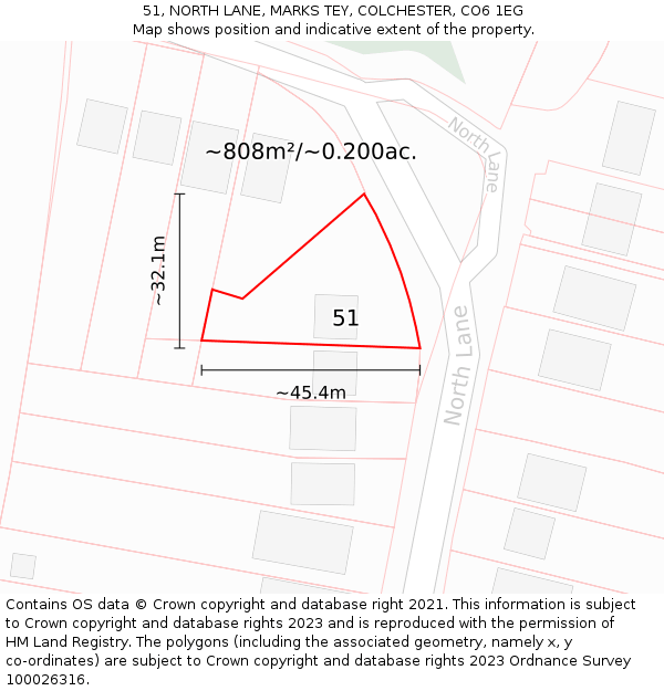 51, NORTH LANE, MARKS TEY, COLCHESTER, CO6 1EG: Plot and title map