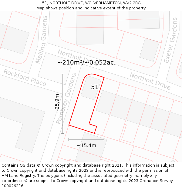 51, NORTHOLT DRIVE, WOLVERHAMPTON, WV2 2RG: Plot and title map