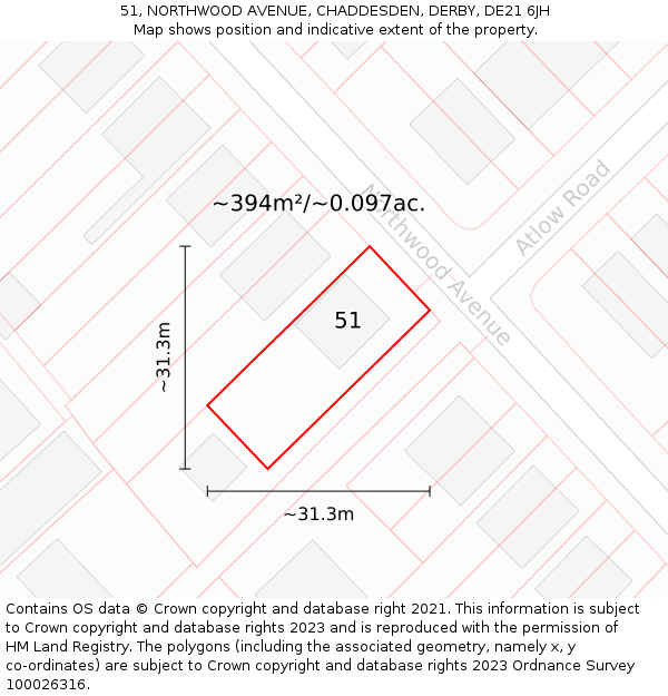 51, NORTHWOOD AVENUE, CHADDESDEN, DERBY, DE21 6JH: Plot and title map