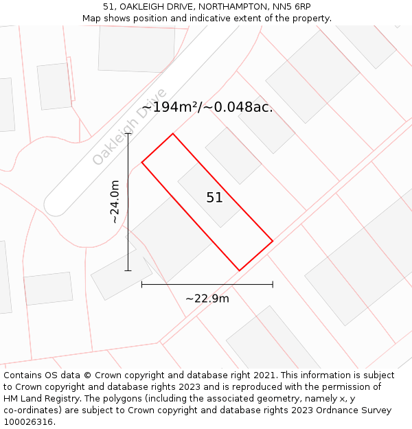 51, OAKLEIGH DRIVE, NORTHAMPTON, NN5 6RP: Plot and title map