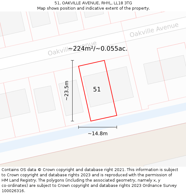 51, OAKVILLE AVENUE, RHYL, LL18 3TG: Plot and title map