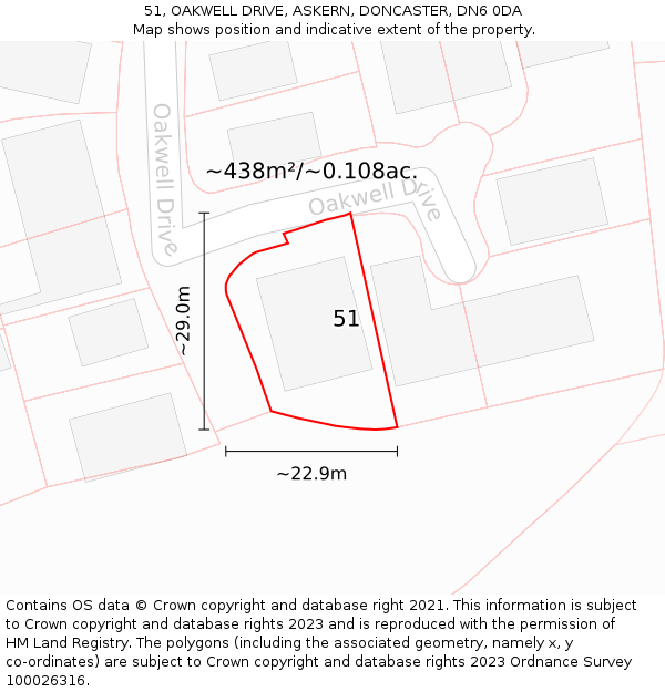 51, OAKWELL DRIVE, ASKERN, DONCASTER, DN6 0DA: Plot and title map