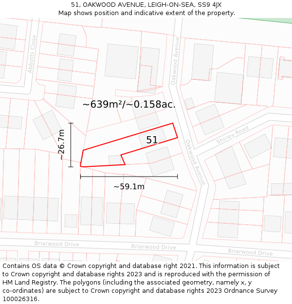 51, OAKWOOD AVENUE, LEIGH-ON-SEA, SS9 4JX: Plot and title map