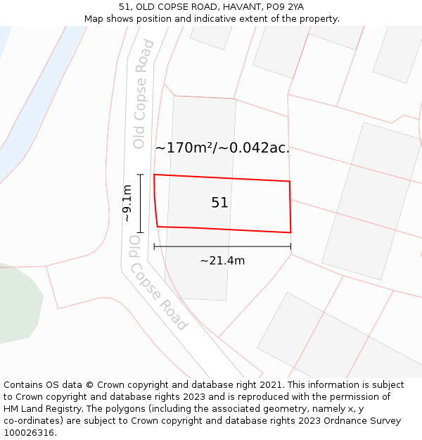 51, OLD COPSE ROAD, HAVANT, PO9 2YA: Plot and title map