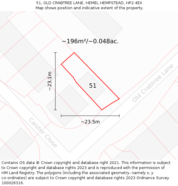 51, OLD CRABTREE LANE, HEMEL HEMPSTEAD, HP2 4EX: Plot and title map