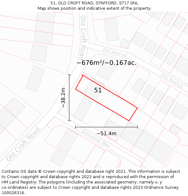 51, OLD CROFT ROAD, STAFFORD, ST17 0NL: Plot and title map
