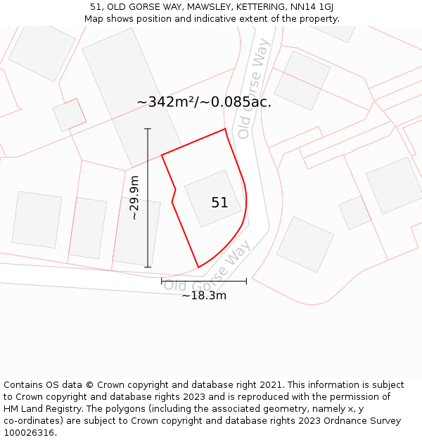 51, OLD GORSE WAY, MAWSLEY, KETTERING, NN14 1GJ: Plot and title map